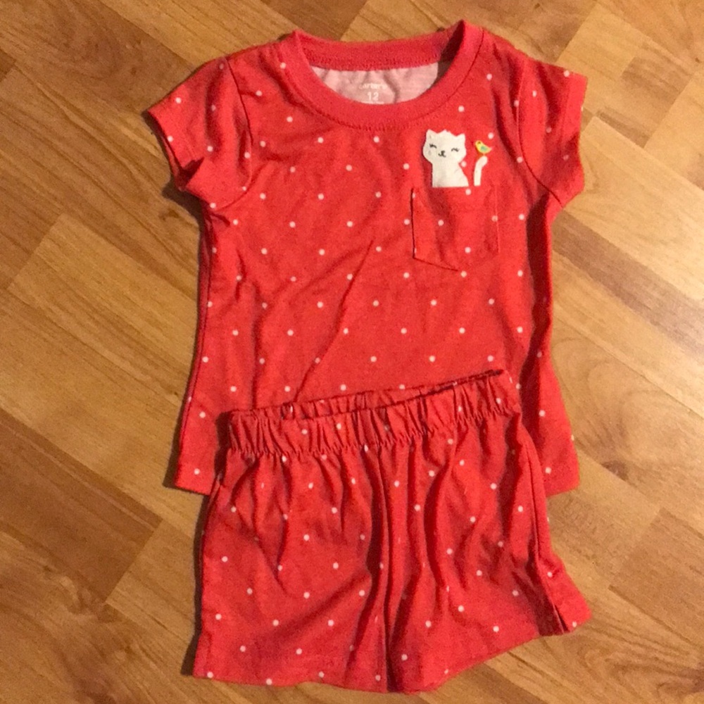 Carters 12 month pajamas with kitten on pocket